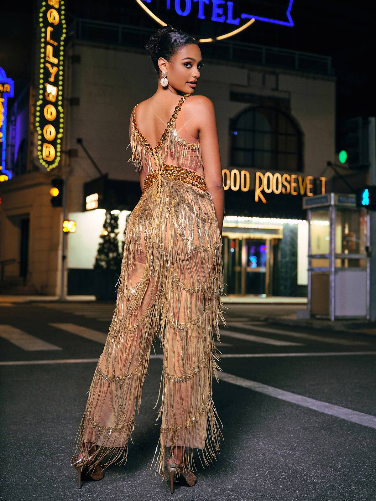 Charnita V Neck Rhinestone Fringe Jumpsuit – Mew Mews
