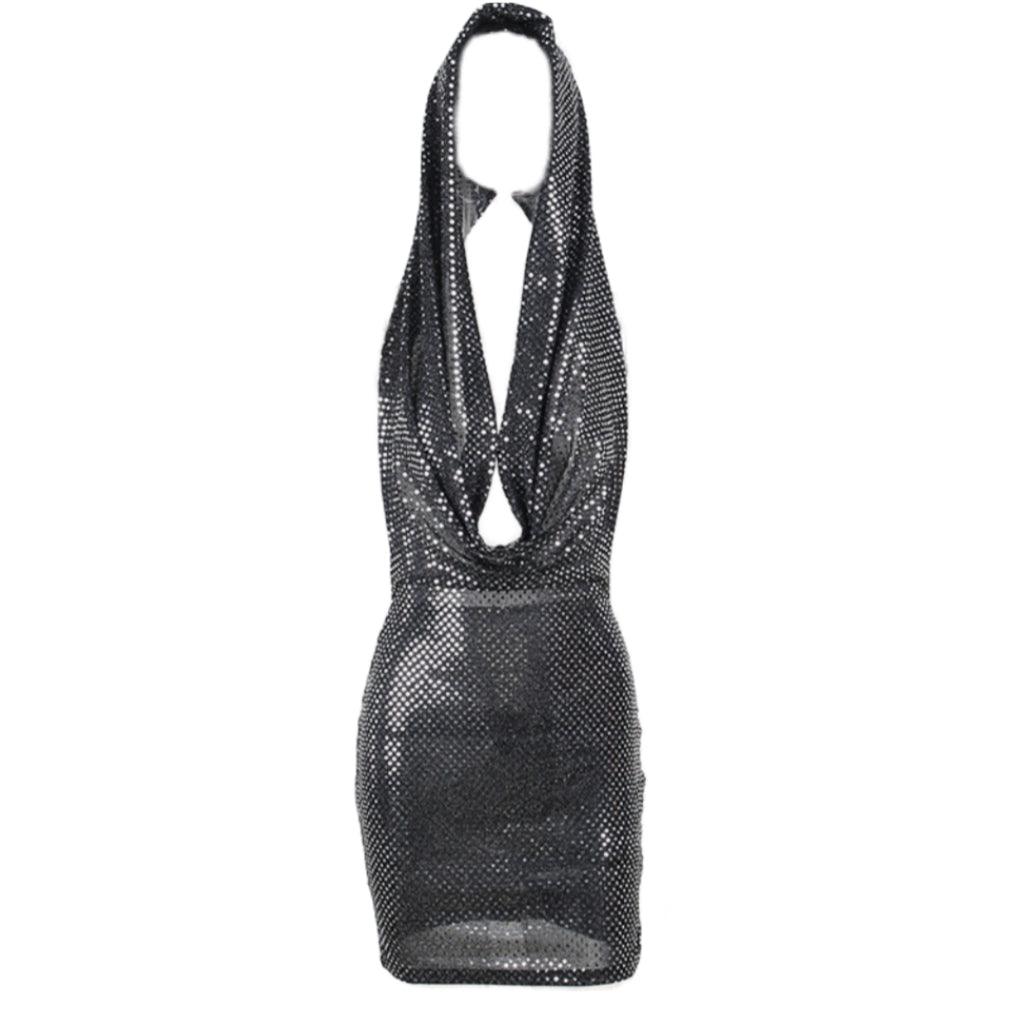 Mew Mews Ciaran Glitter Plunge Hooded Dress
