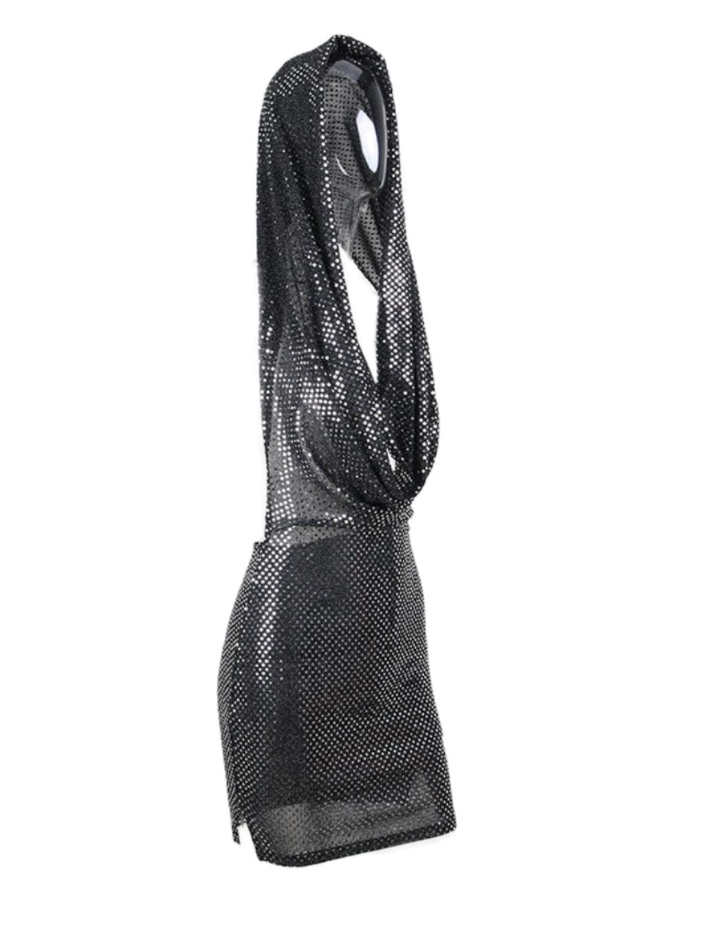 Mew Mews Ciaran Glitter Plunge Hooded Dress Mew Mews Ciaran Glitter Plunge Hooded Dress