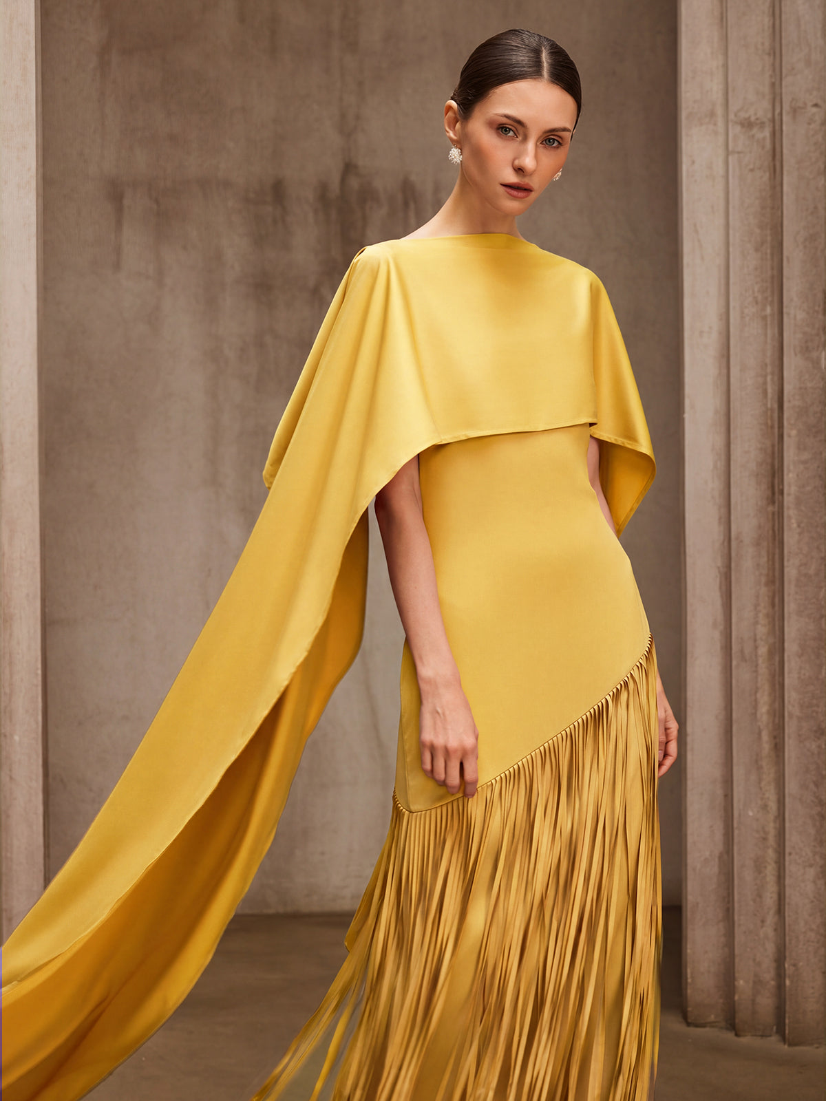 shawl for maxi dress Mew Mews Cindara Shawl Fringe Maxi Dress In Yellow