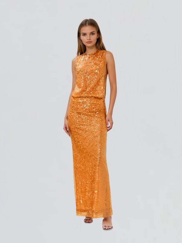 Cometar Sleeveless Sequin Split Maxi Dress