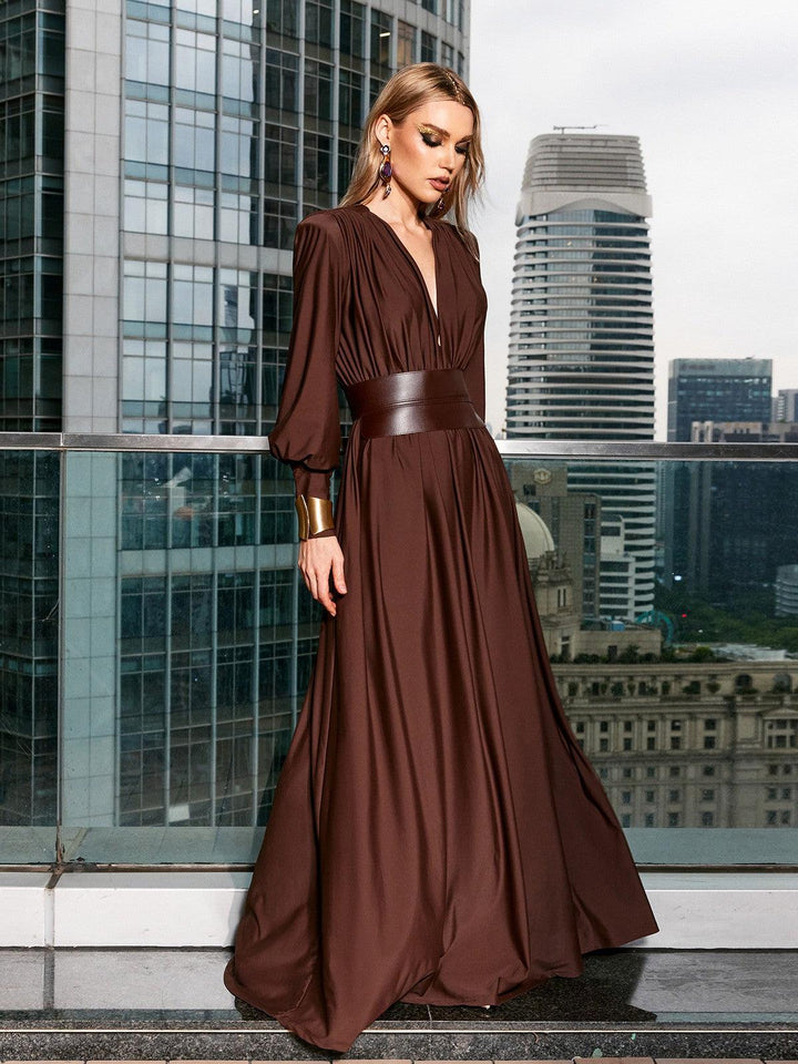 Cosmo V Neck Belted Maxi Dress - Mew Mews