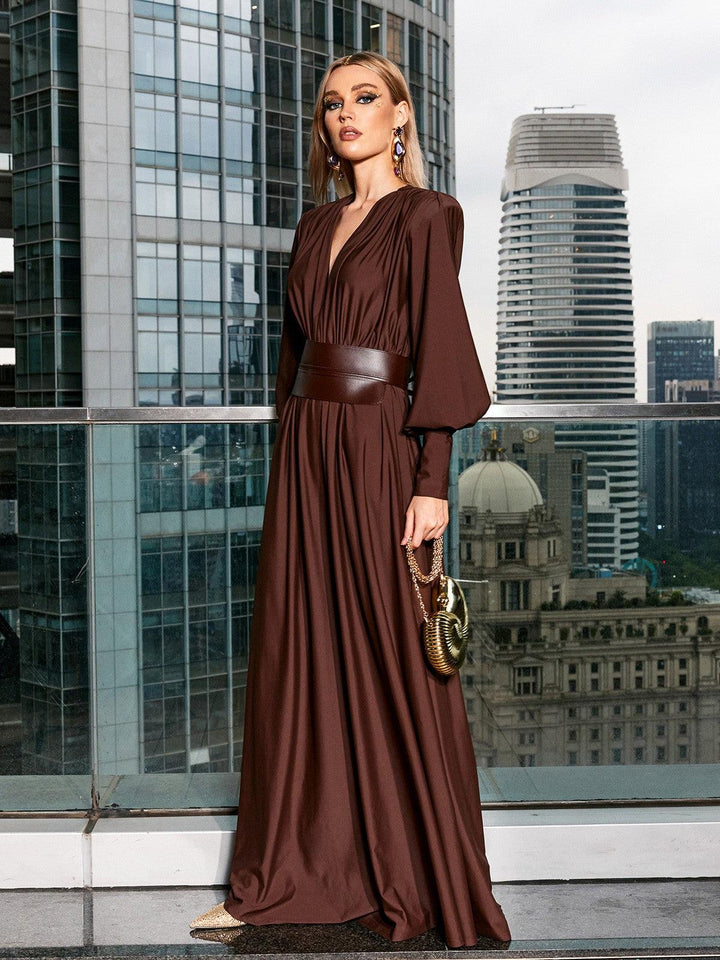 Cosmo V Neck Belted Maxi Dress - Mew Mews