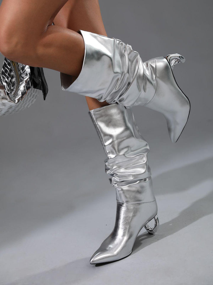 Courtney Leather Boots In Silver - Mew Mews