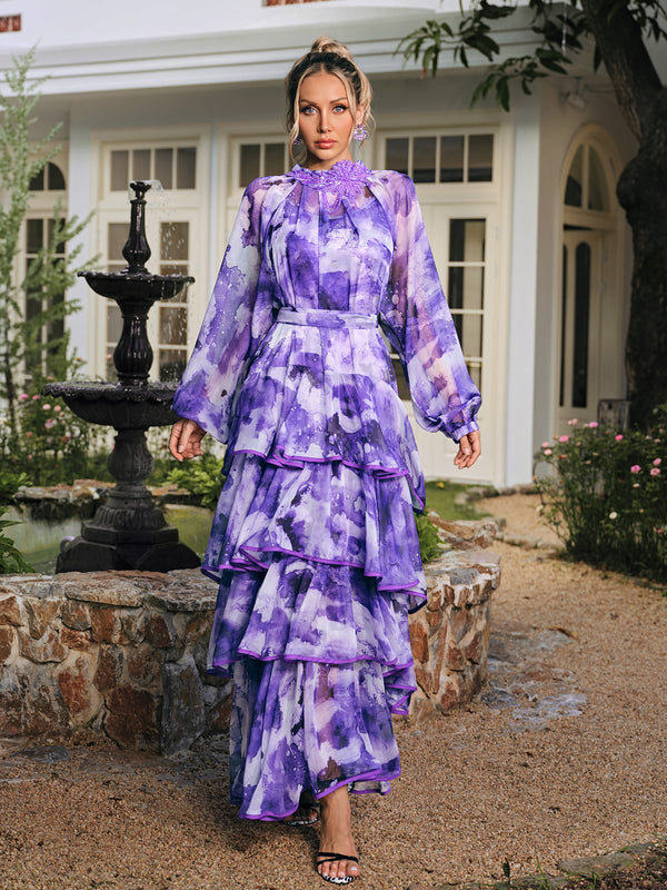 Crythos Ruffle Tiered Printed Maxi Dress