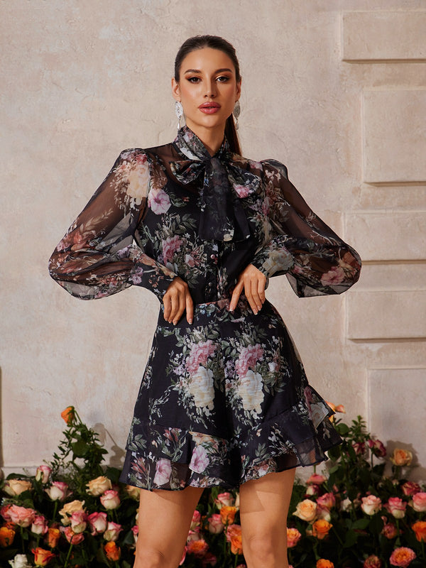 Cyberis Long Sleeve Floral Printed Skirt Set