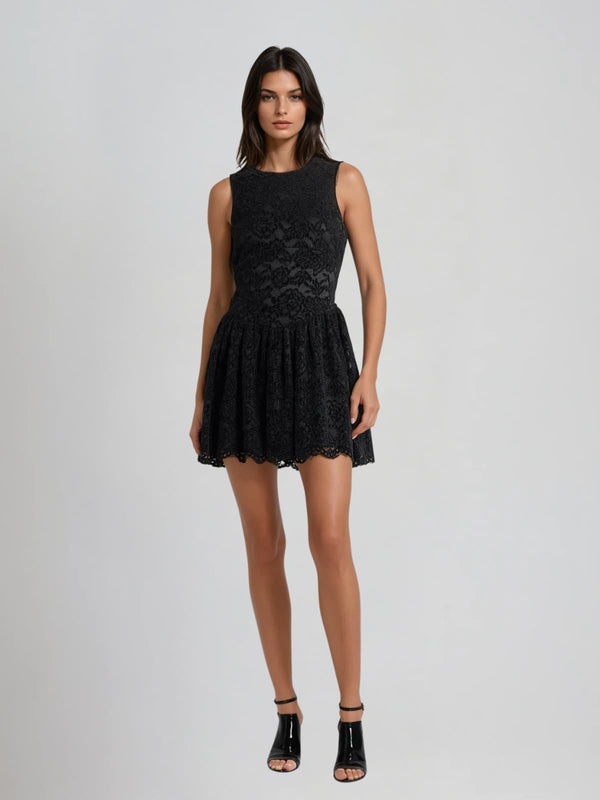 Cyria Sleeveless Embroidered Mini Dress In Black
