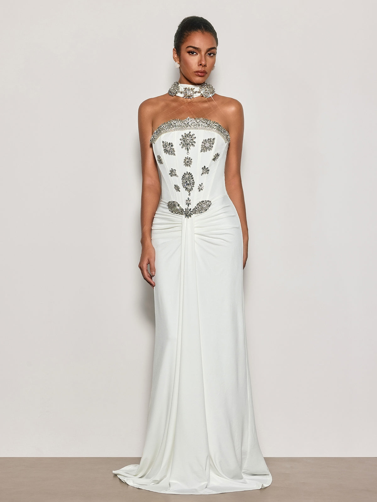 Mew Mews Cyrila Strapless Crystal Scarf Maxi Dress