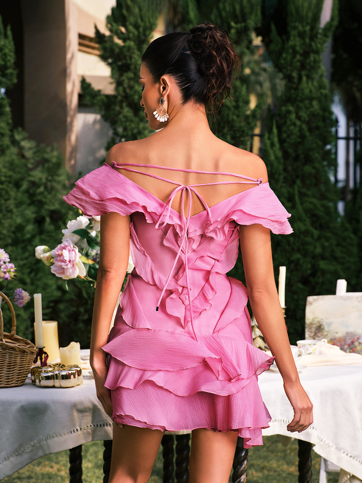 Dabney V Neck Ruffle Mini Dress In Pink – Mew Mews