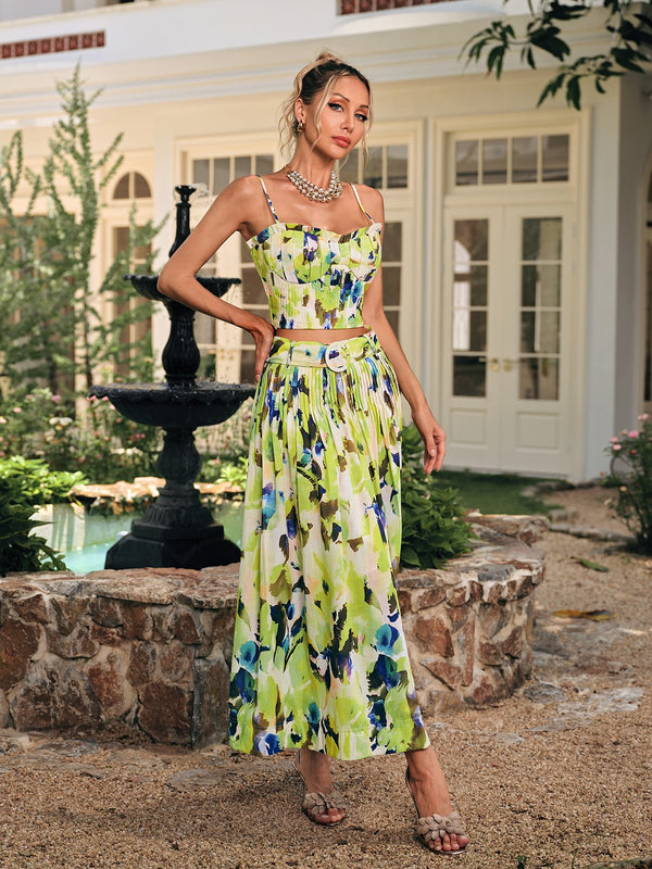 Daeltox Printed Pleated Skirt Set