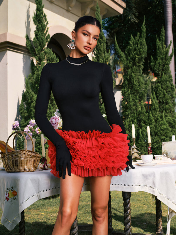 Danniell Long Sleeve Ruffle Mesh Mini Dress