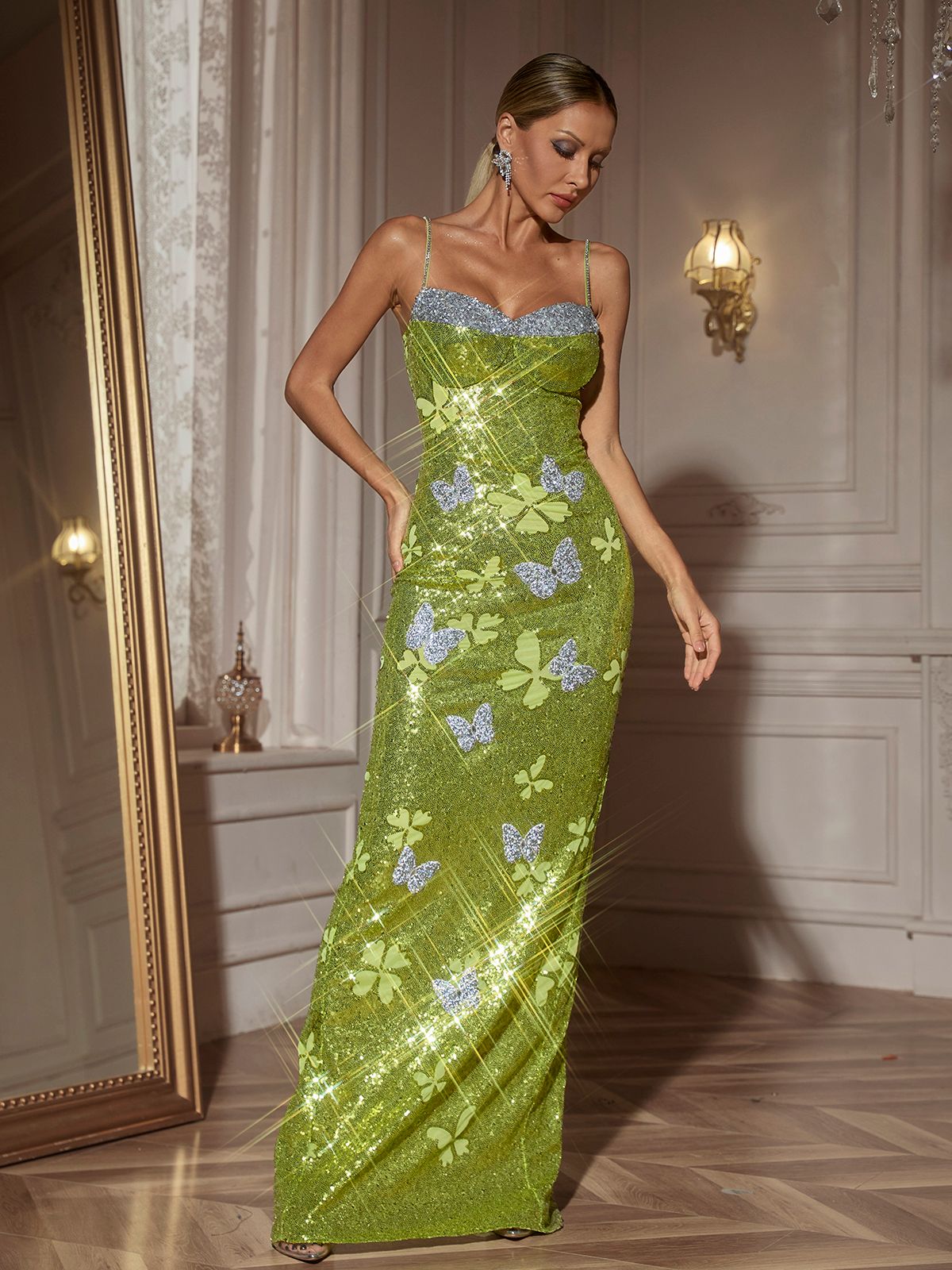 【EEUN】Limbo Dress Dayshaun Butterfly Rhinestone Sequin Maxi Dress – Mew Mews