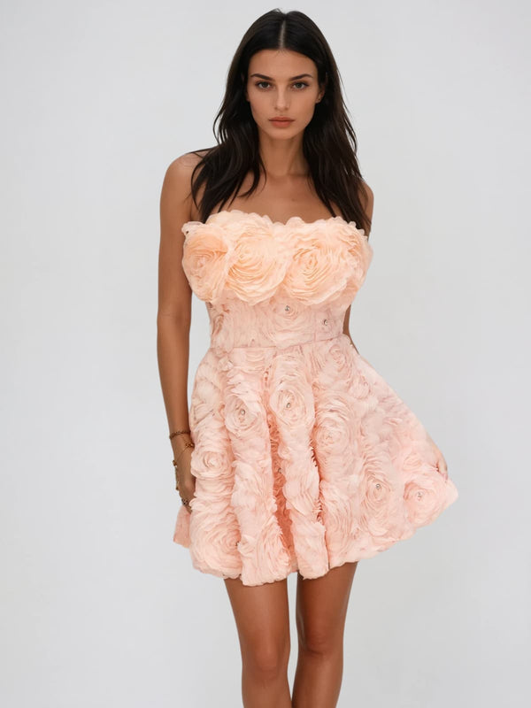 Dazrik Strapless Flower Rhinestone Mini Dress In Orange