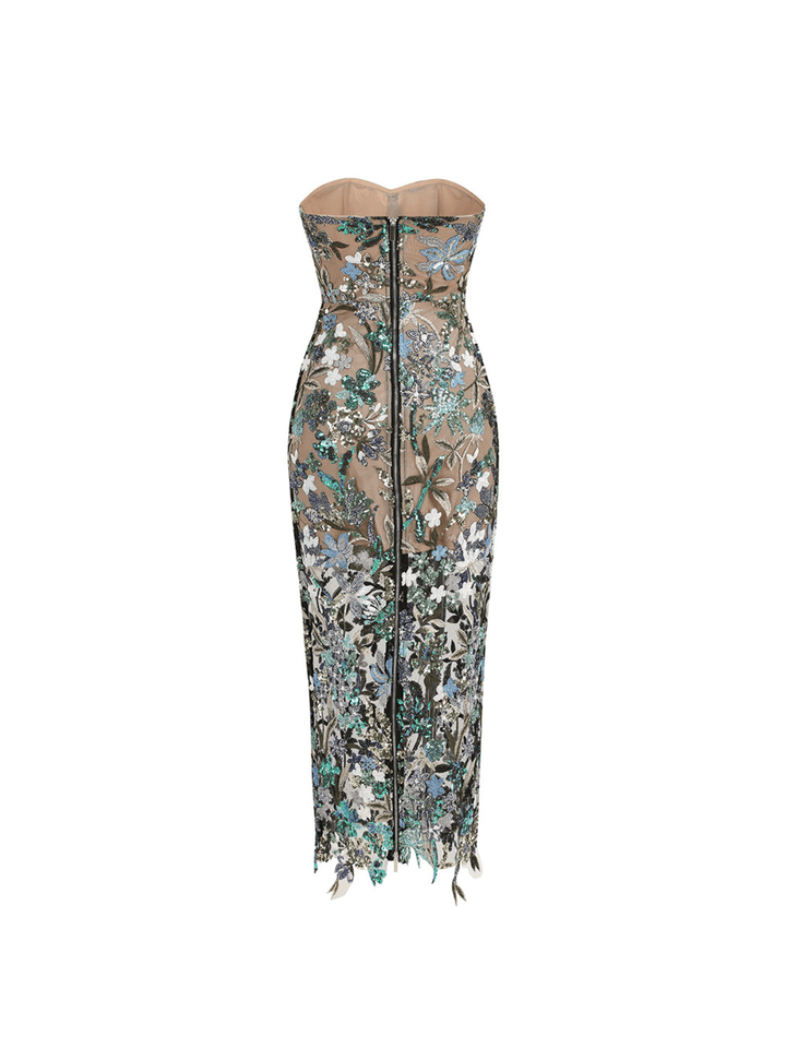 Debra Flower Embroidered Sequin Midi Dress - Mew Mews