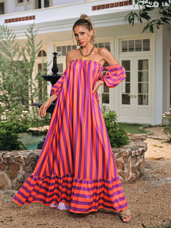 Delron Off Shoulder Stripe Maxi Dress