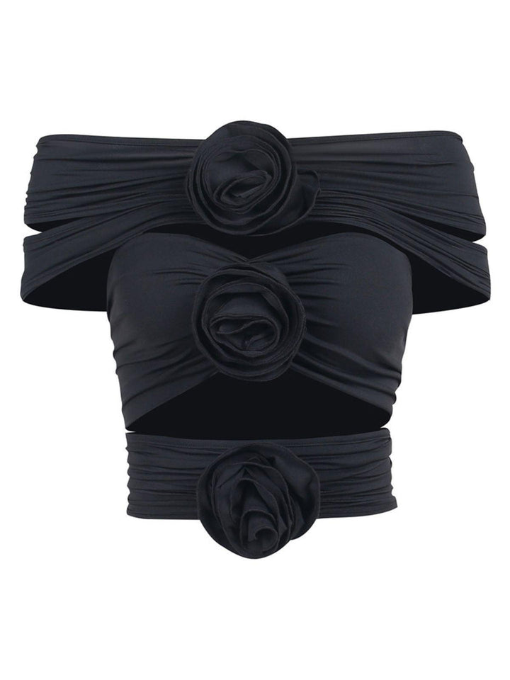 Demetria Flower Cutout Top In Black - Mew Mews