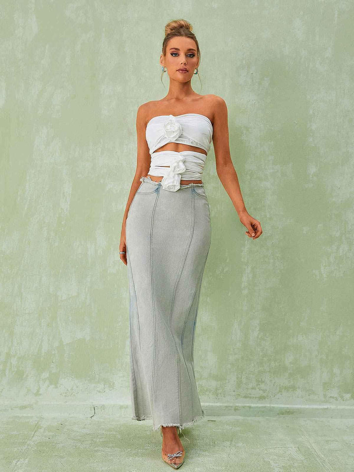 Demetria Flower Cutout Top In White - Mew Mews Fashion
