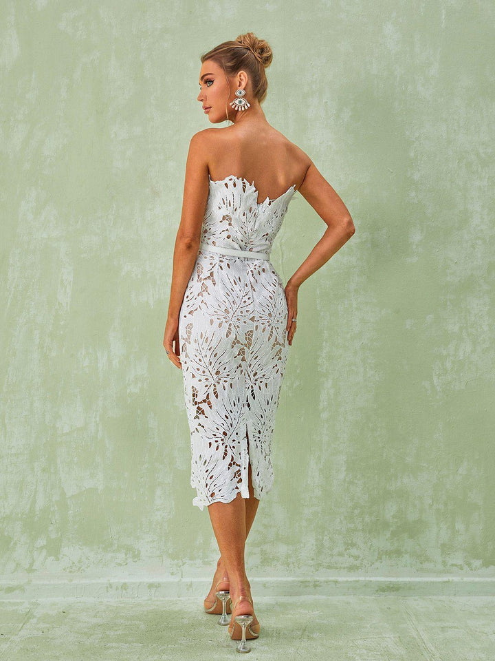 Despina White Lace Midi Dress - Mew Mews