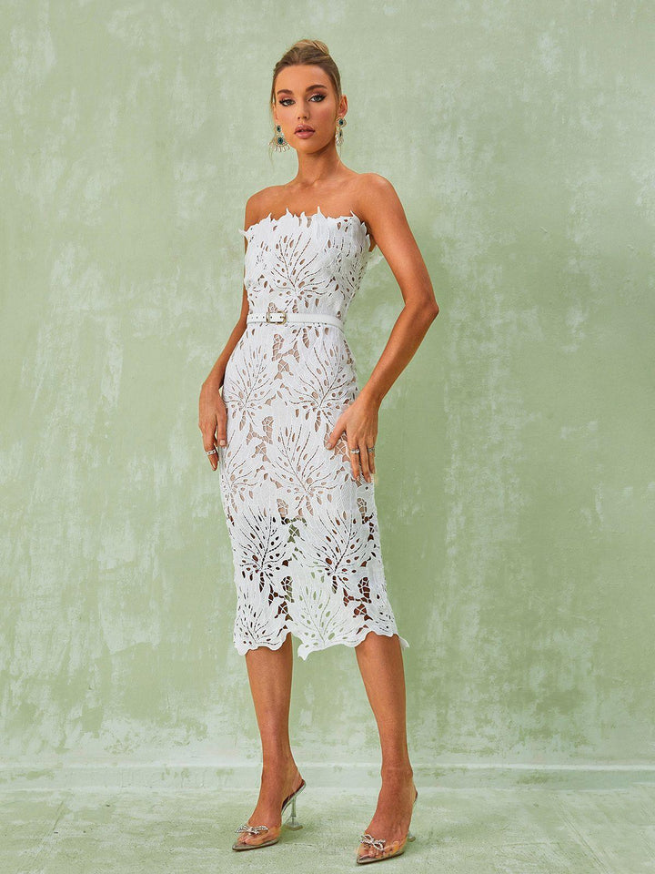 Despina White Lace Midi Dress - Mew Mews