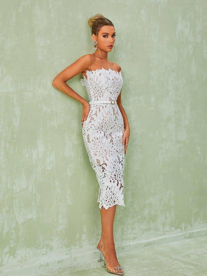 Despina White Lace Midi Dress - Mew Mews