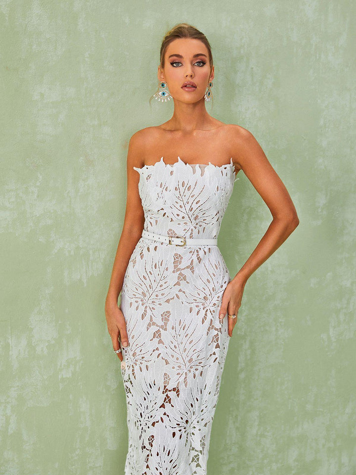 Despina White Lace Midi Dress - Mew Mews