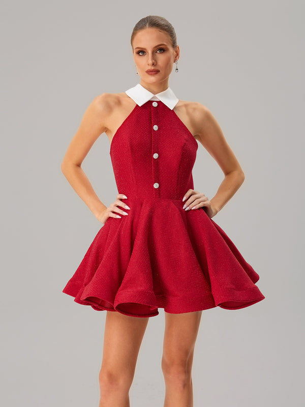 Dewcrest Folded Collar Ruffle Mini Dress