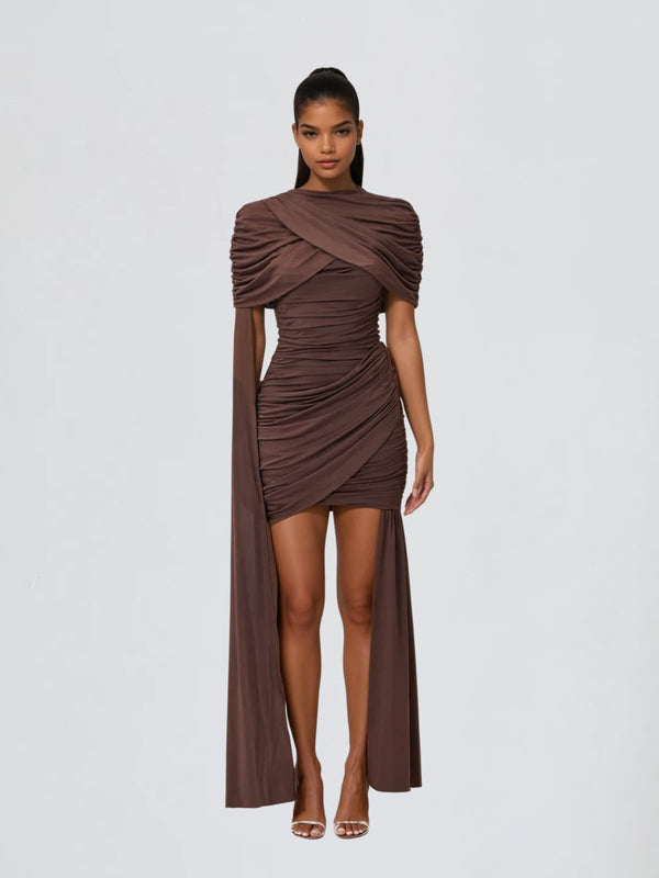 Dodecara Shawl Draped Ruched Mini Dress