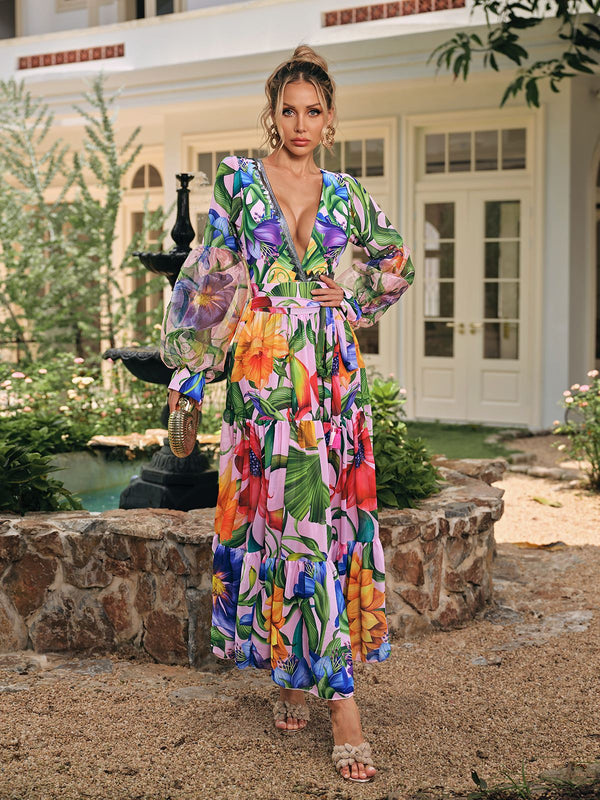 Dorbin V Neck Printed Swimwear Two Piece Set