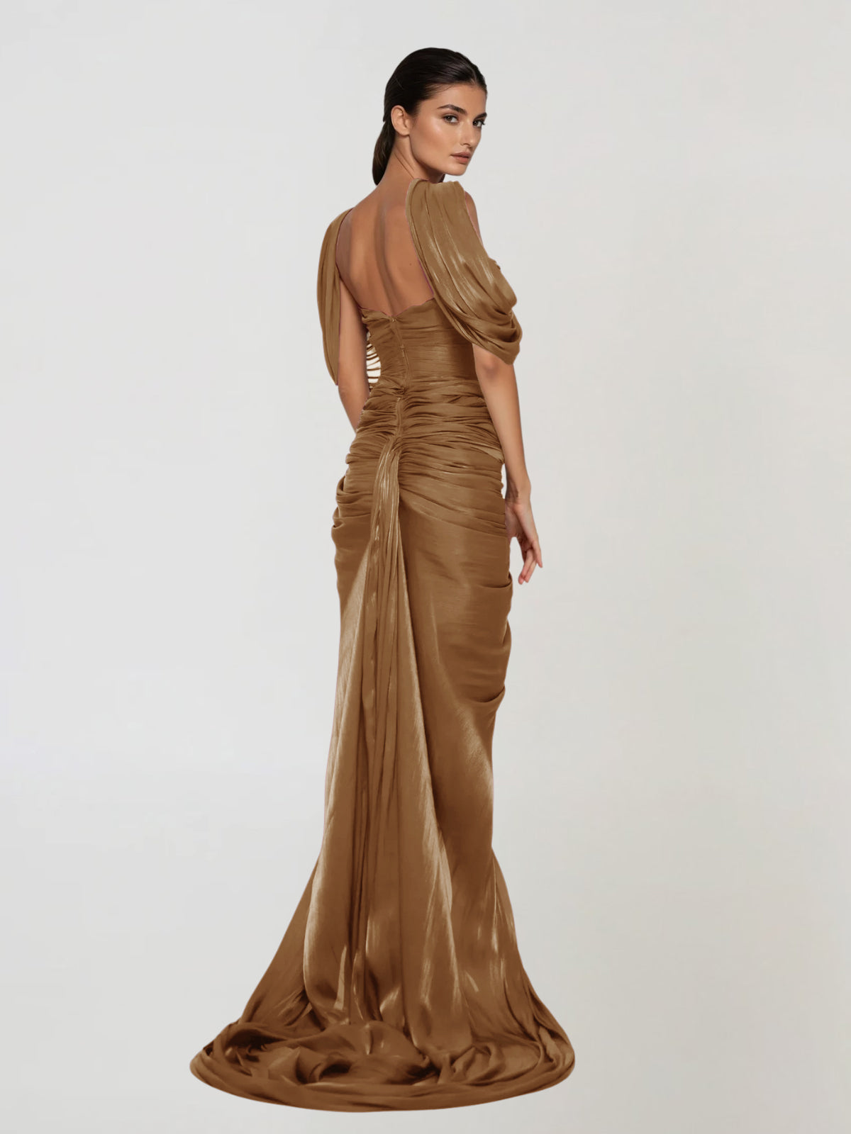 Drexen Off Shoulder Draped Maxi Dress In Khaki Mew Mews Drexen Off Shoulder Draped Maxi Dress In Khaki Mew Mews