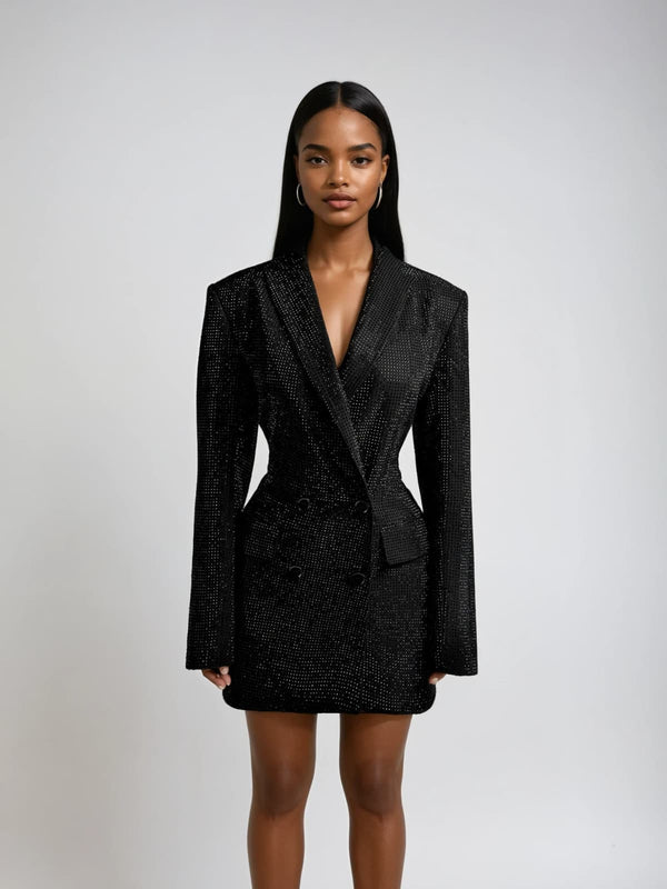 Driftspace Rhinestone Mini Blazer Dress In Black