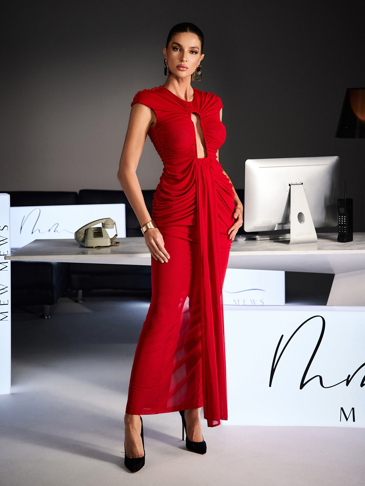 ruched draped dress Mew Mews Drosyne Cutout Ruched Draped Maxi Dress In Red