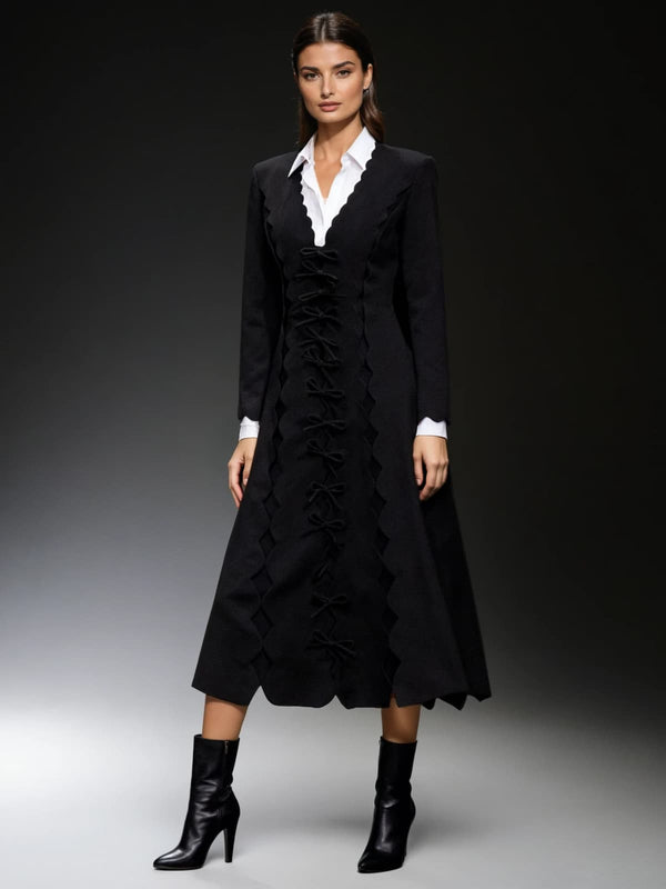 Drusoid V Neck Bow Midi Dress