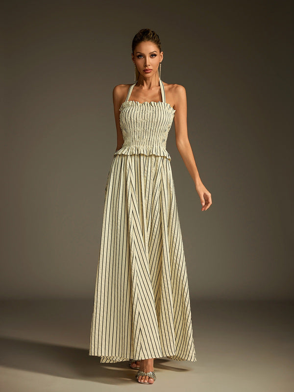 Druzya Halterneck Stripe Maxi Dress