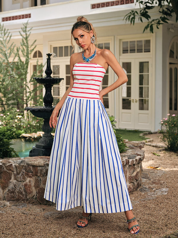 Drythos Strapless Stripe Maxi Dress
