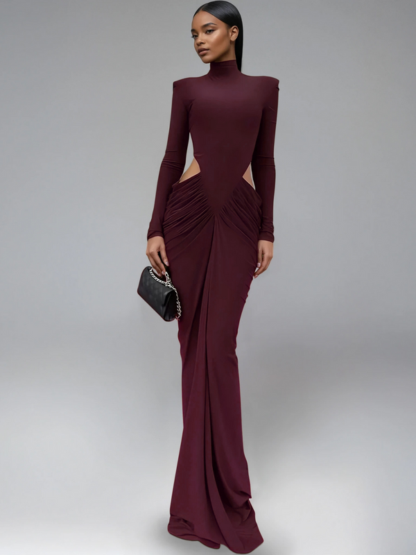 Dualux High Neck Cutout Maxi Dress In Wine