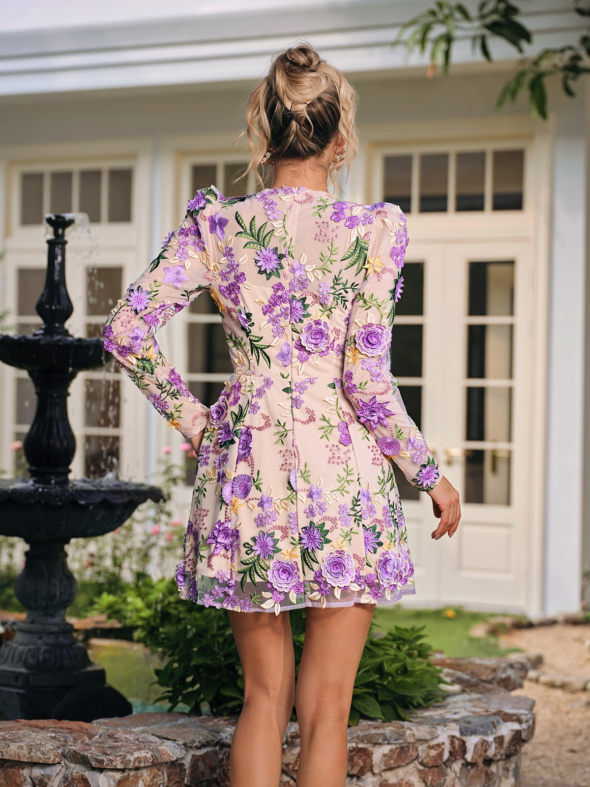 Mew Mews Duskel Flower Embroidered Mini Dress In Purple