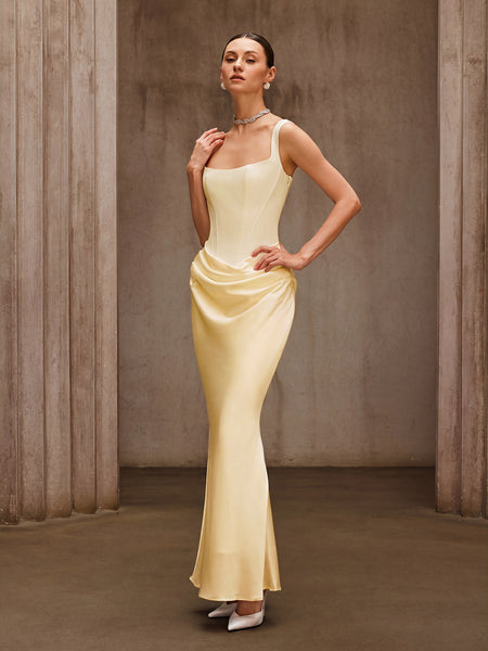 Duyen Sleeveless Corset Maxi Dress In Beige – Mew Mews
