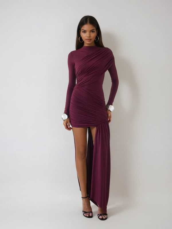 Dyhedra Long Sleeve Draped Ruched Mini Dress