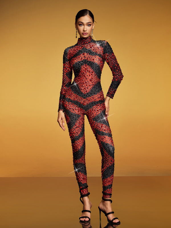 Dynamene High Neck Crystal Snake Jumpsuit