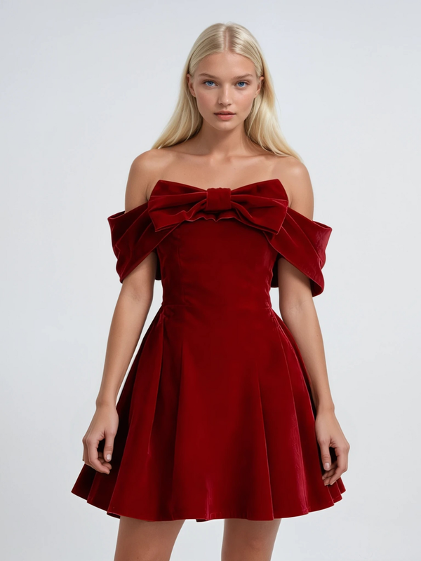 Dyphone Off Shoulder Bow Mini Dress