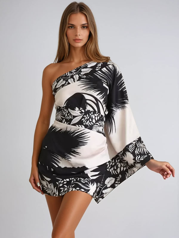 Dyvra One Shoulder Printed Mini Dress
