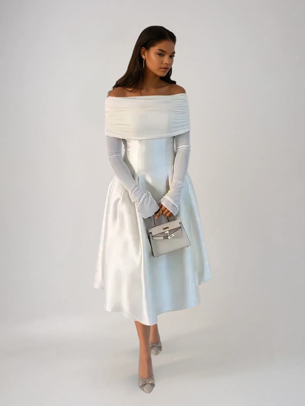 Echodar Off Shoulder Satin Midi Dress