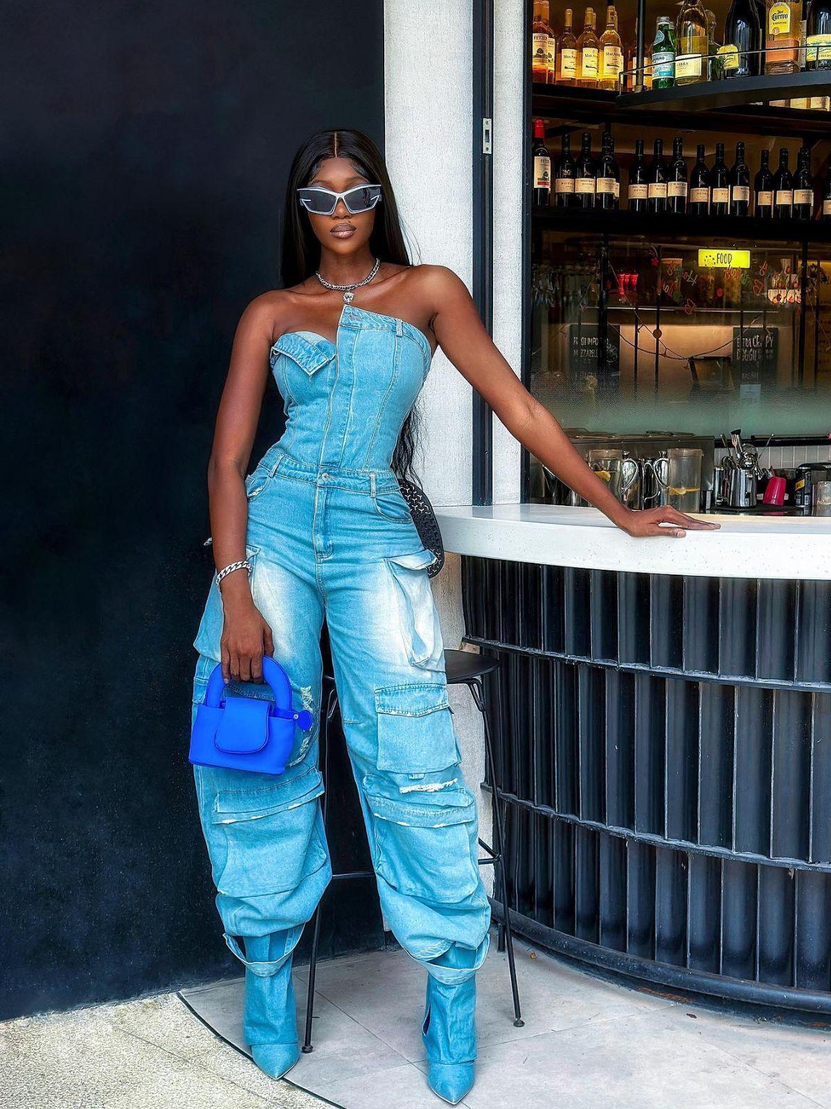 Eden Strapless Pocket Denim Jumpsuit In Blue – Mew Mews Fashion