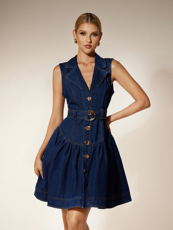 Ekavali V Neck Denim Mini Dress