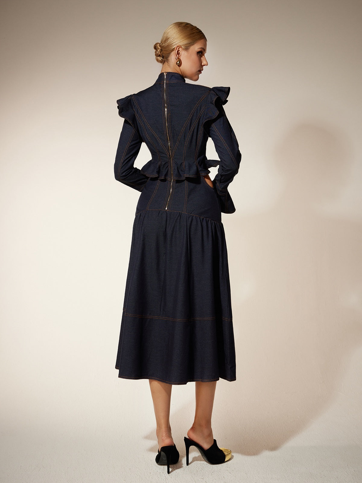 Mew Mews Ekkeko Flare Sleeve Cutout Denim Dress Mew Mews Ekkeko Flare Sleeve Cutout Denim Dress