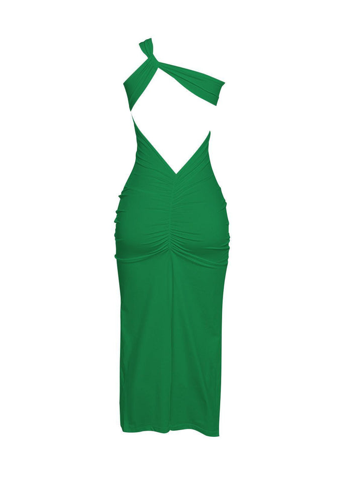 Emi One Shoulder Backless Maxi Dress In Green - Mew Mews