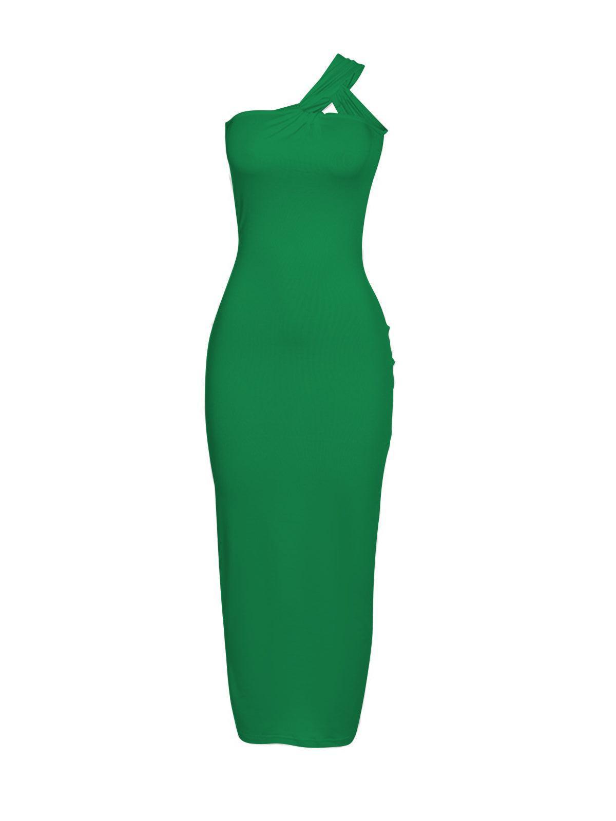 open lace back dress Nehemiah One Shoulder Maxi Dress Green main image 0
