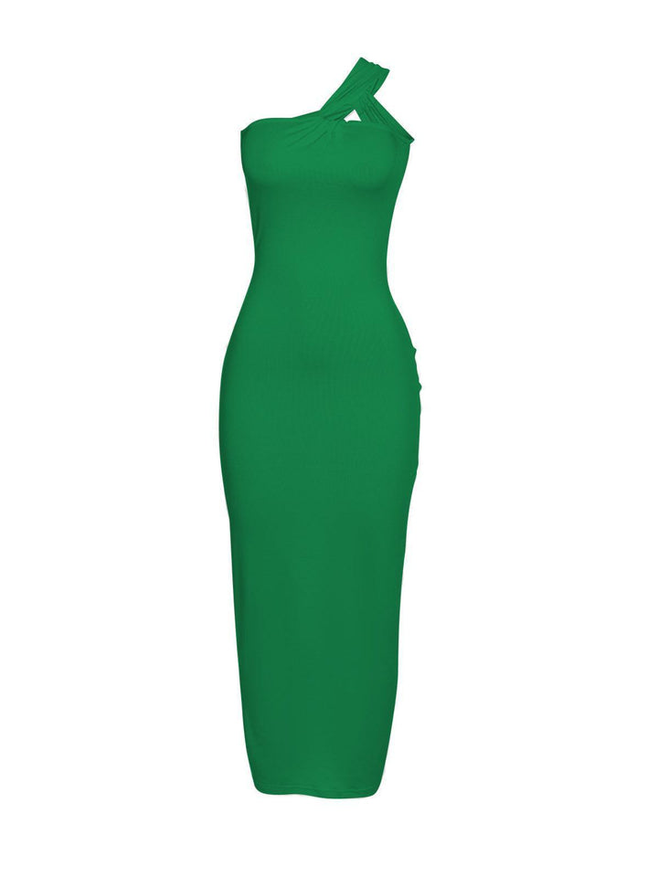 Emi One Shoulder Backless Maxi Dress In Green - Mew Mews