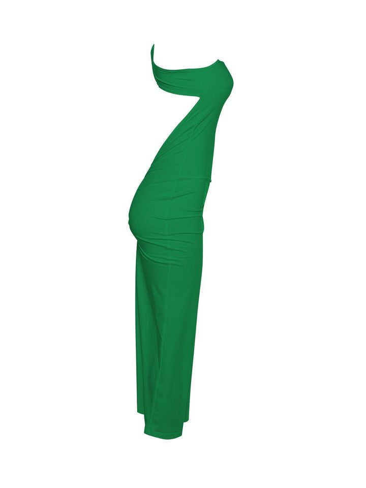 Emi One Shoulder Backless Maxi Dress In Green - Mew Mews