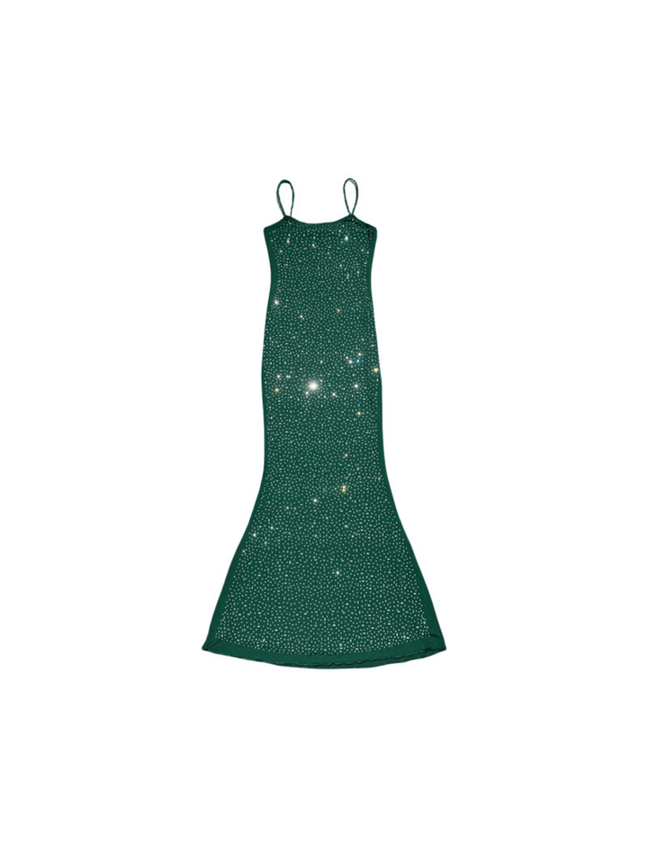 Emmanuelle Spaghetti Embellished Maxi Dress In Green - Mew Mews